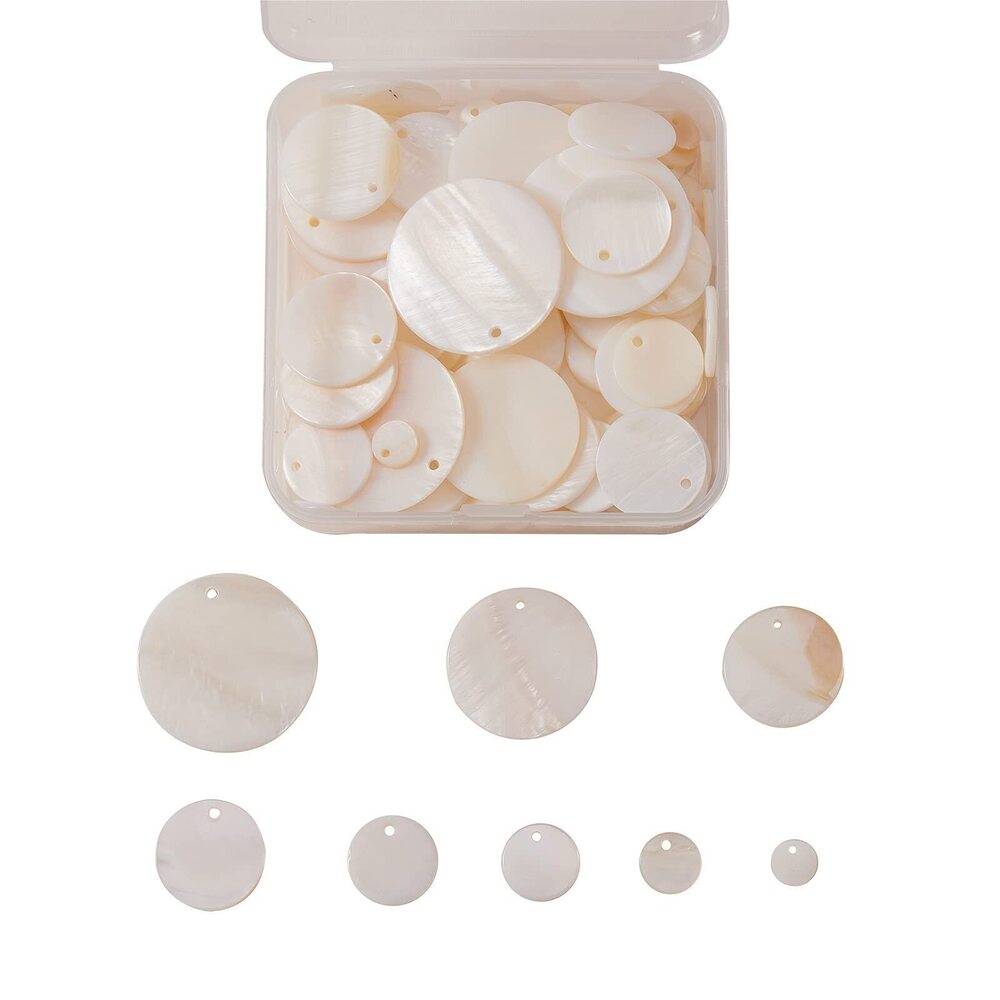 7120 80 Pcs 8-Size 8/10/12/15/18/20/25/30mm Flat Round Natural Sea Shell